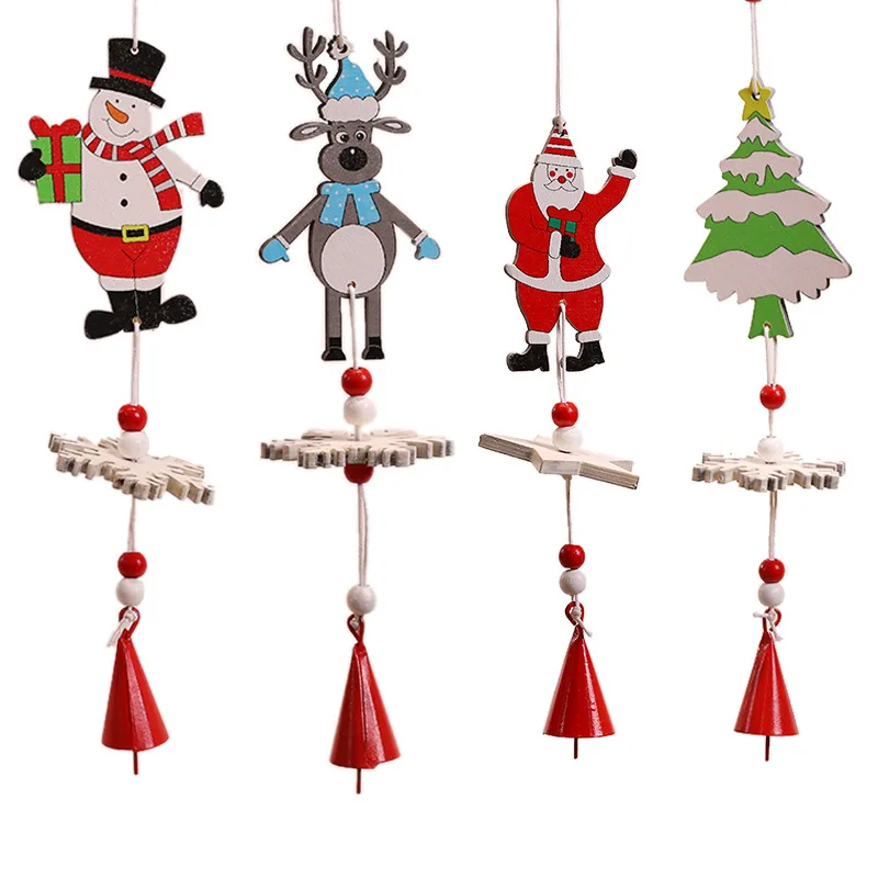 

Christmas ornaments creative painted wooden old man snow bells string Christmas tree ornaments wind bells string