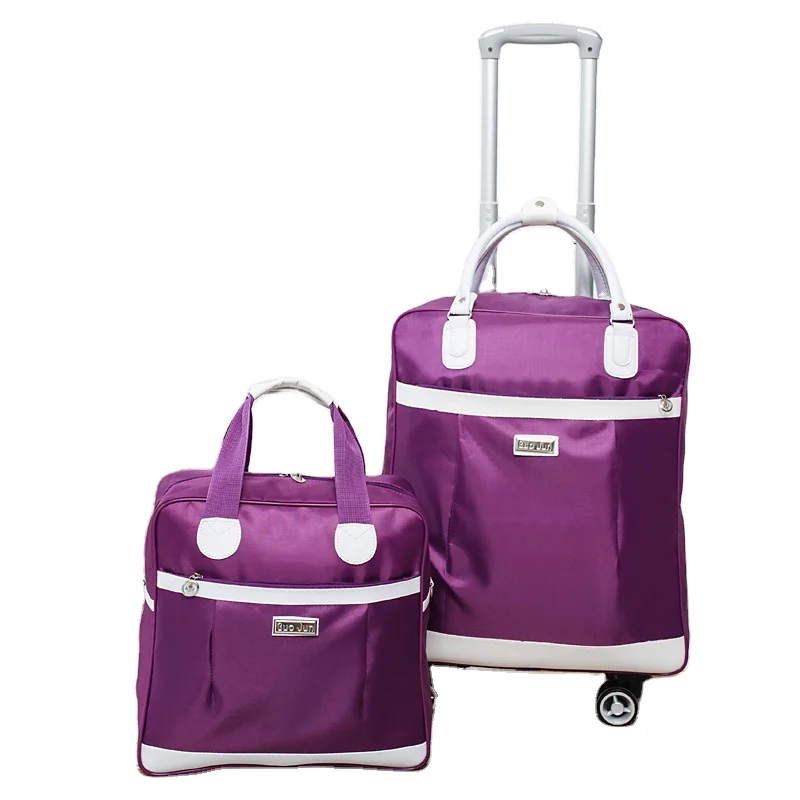 

2 pcs in 1 set fashion waterproof foldable trolley travel luggage with tote handbag for lady women