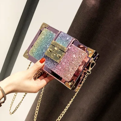 

Multicolor Sequins Chain Purse Rainbow Bling Crossbody Fashion Small Clear Lady Handbags, Picture