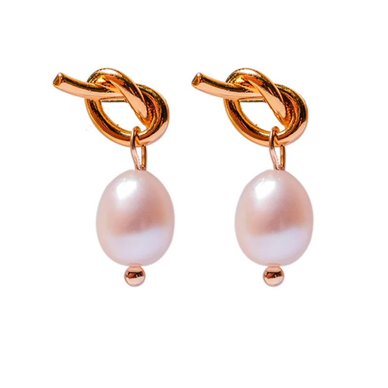 

haiyang free sample gold knot earrings pearl earrings plated gold silver 925 sterling drop pearl stud earrings small, White