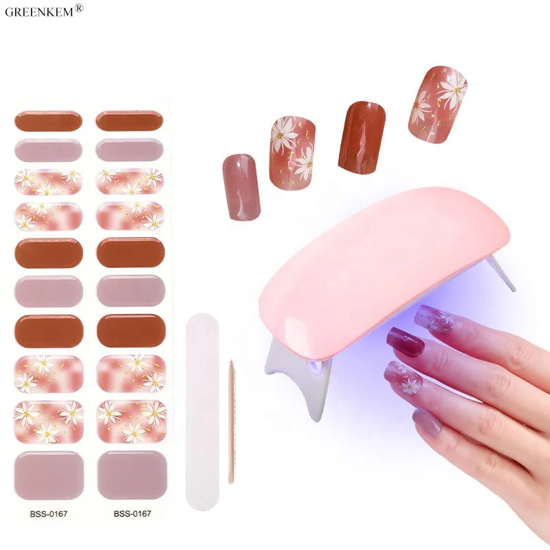 

GREENKEM 20 Fingers Diamond Sequin Nail Polish Film UV Semi Cured Gel Sticker Nails Full Cover Gel Nail Sticker