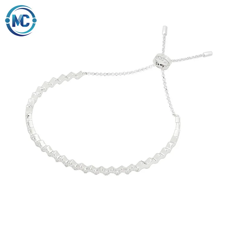 

Simple Geometric Z-Shaped Bracelet Female 925 Silver Wavy Bracelet Cold Style Crystal Diamond Girlfriends