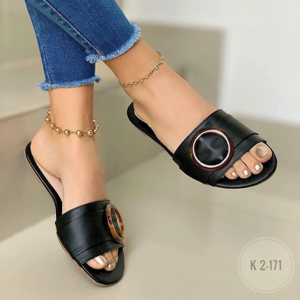 

Women's slippers summer 2021 comfortable flat bottom round button women's shoes casual wear slippers drop shipping, Black, gold, champagne