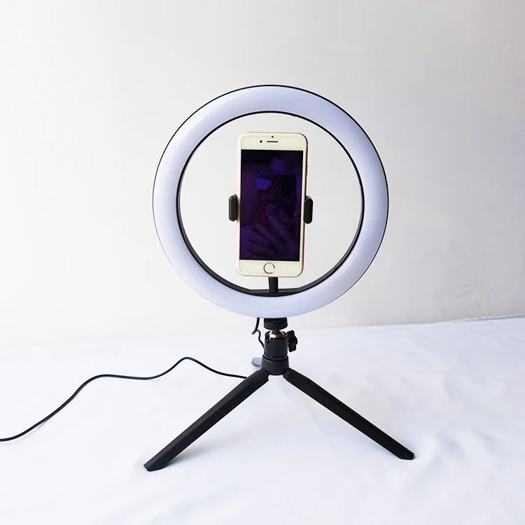 

Amazon Desktop 10 Inch 26CM Beauty LED Ring Light with Tripod Stand wtih Mobile Phone Holder Clip, Black