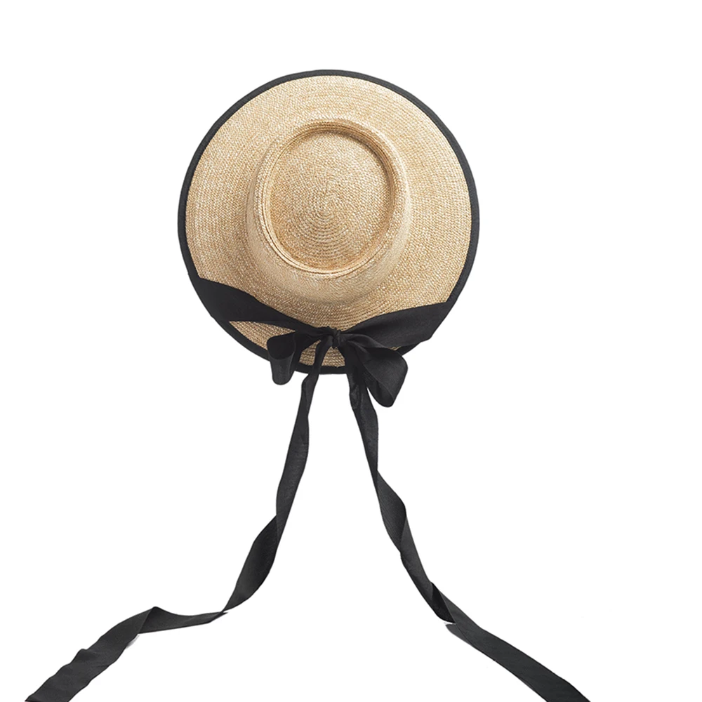 

Shinehats OEM Sombrero Solar Black Edging Ring Top 53cm Head Circumference 7.5cm Brim Bow Ruban Summer Beach Straw Hat