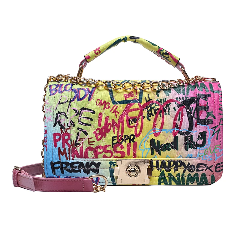 

New Designer Crossbody Bag sac a main Graffiti Allmatch Handbag PU Leather Luxury Handbags For Women, Multi