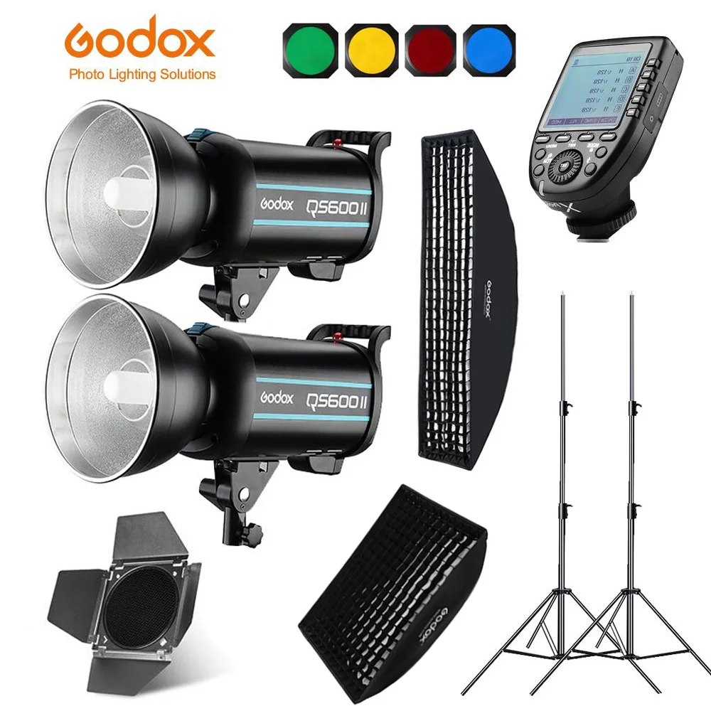 

2x Godox QS600II 2.4G Wireless Xpro-C/N/S/F/O Transmitter Studio Strobe Flash Light Set Softbox Lighting Photography Kit