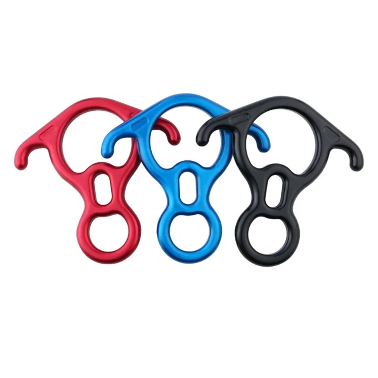 

outdoor rock climbing safety rescue ox corn 50kn figure 8 discender, Black, blue, red