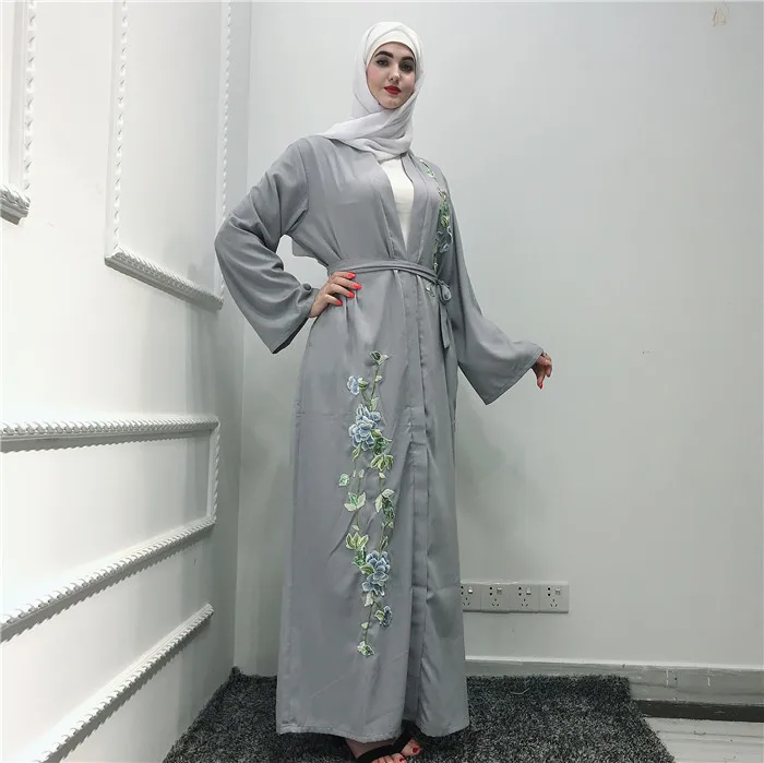 

New style dubai abaya muslim women dress embroidered Simple open abaya, Gray,light blue,black,light purple,light green