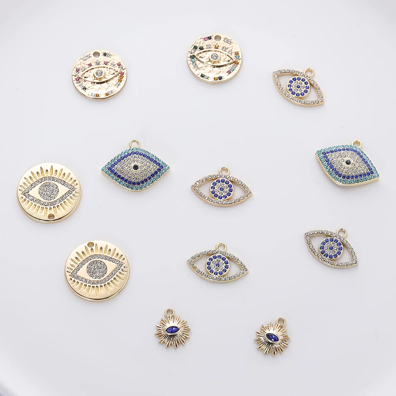 

2021 New fashion jewelry enamel crystal heart eye pendant gold plated rhinestone charms for diy necklace, Mixed color /can plate as u like