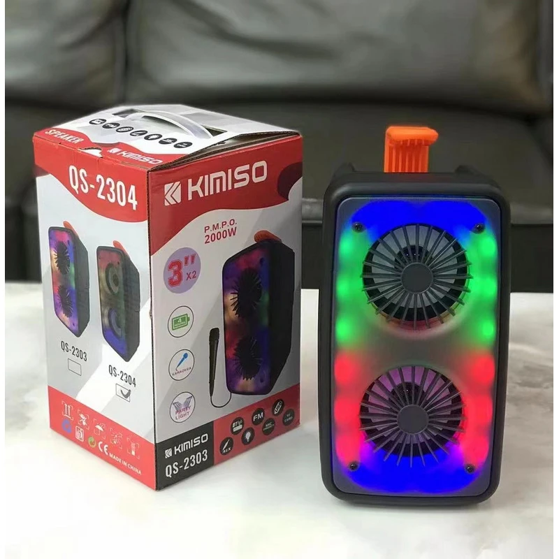 

QS-2303 New Design Speaker Box KIMISO Double 3inch Horn Speaker Small Woofer Speaker With Coloured Lights