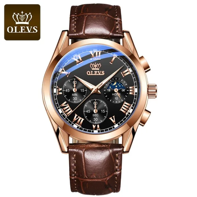 

OLEVS New Hot Top Brand 2871 Mens Quartz Watch Noctilucent Business Waterproof Luxury Watch Leather Strap Relogio Masculino, 4-colors