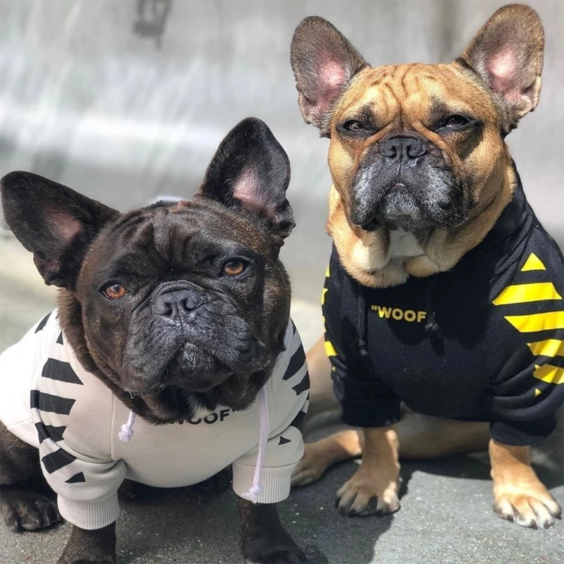 

Pet Dog Clothes for French Bulldog Adidog Stripe Pattern Dog Hoodie Dog Jacket for French Bulldog, Black,white,yellow
