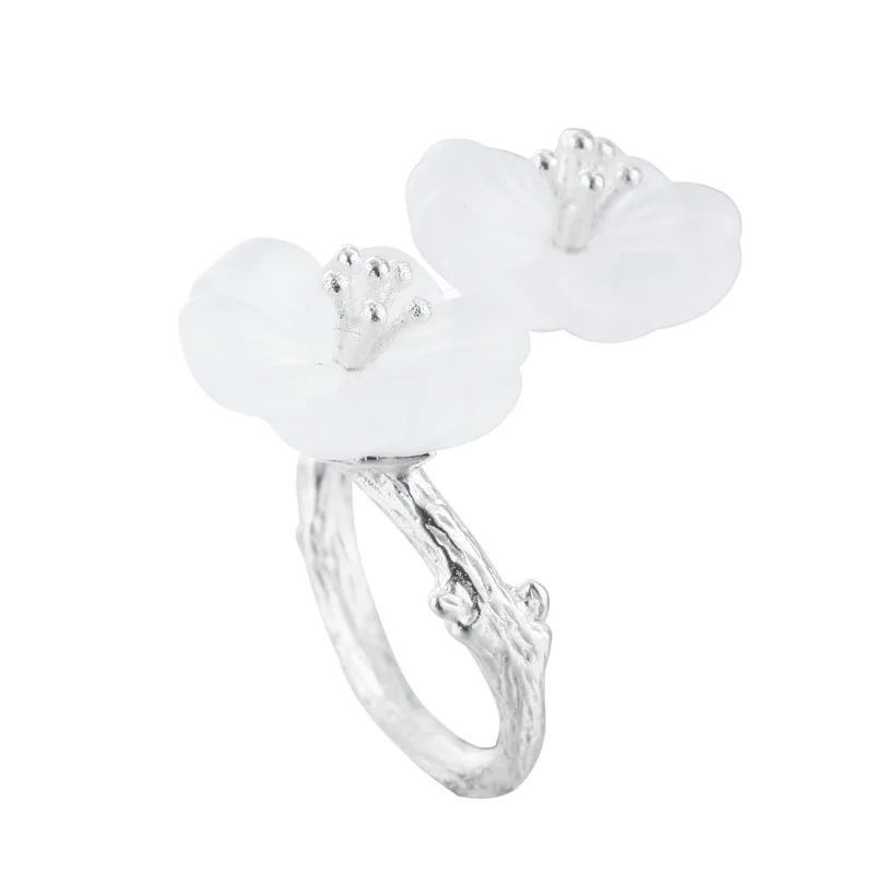 

925 sterling silver White Crystal Double Plum Blossom open size ring for women, Picture