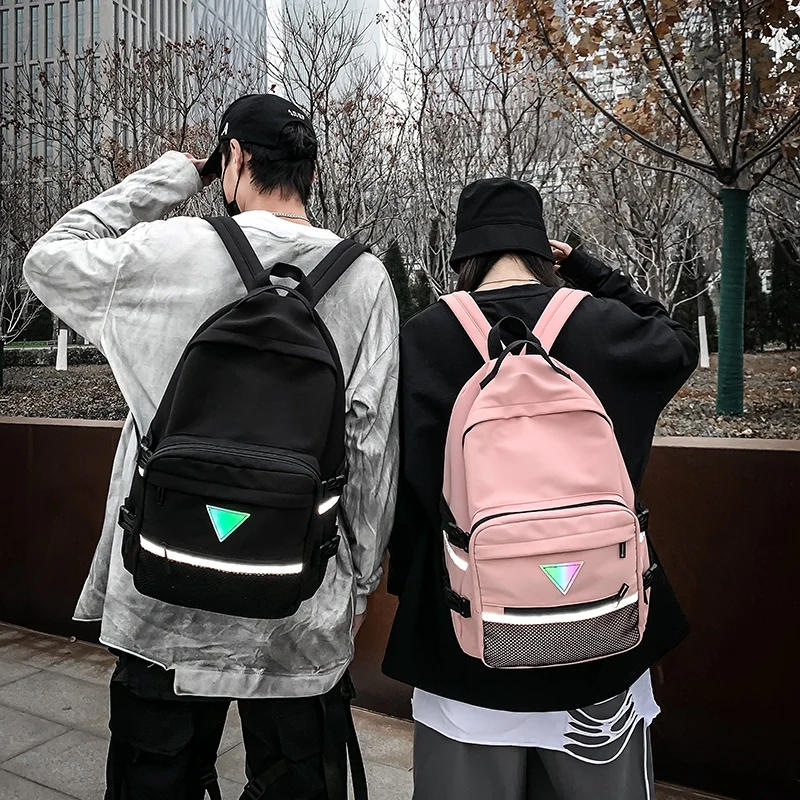 

Reflective Strip Design Pure Color Usb Children Backpacks Cute School Bags for Teenagers, As picture