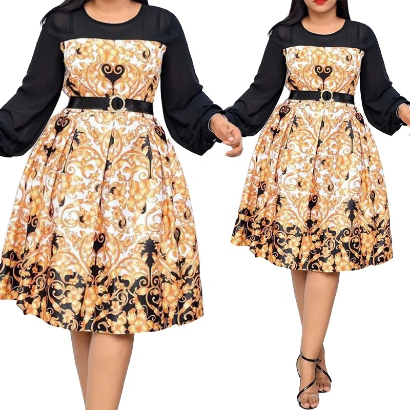 

2021 Cyalaa  High Waist Patchwork Round Neck  Casual Floral Dress & Skirts