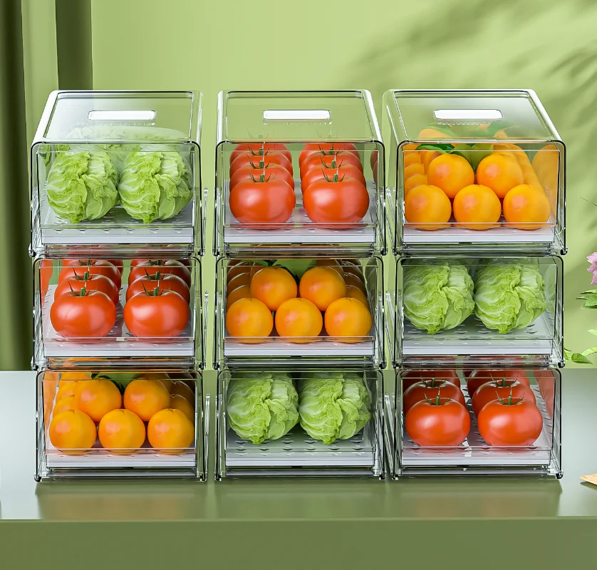 

Factory Wholesale Transparent Refrigerator Drawer Storage Box Classic Food Organizer Bin