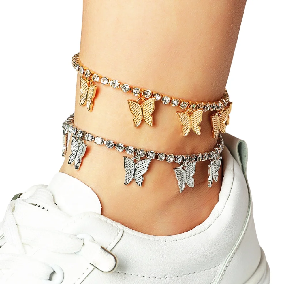 

Wholesale Crystal Butterfly Anklet Stainless Steel Women Jewelry Diamond Tennis Butterfly Anklet, Picture