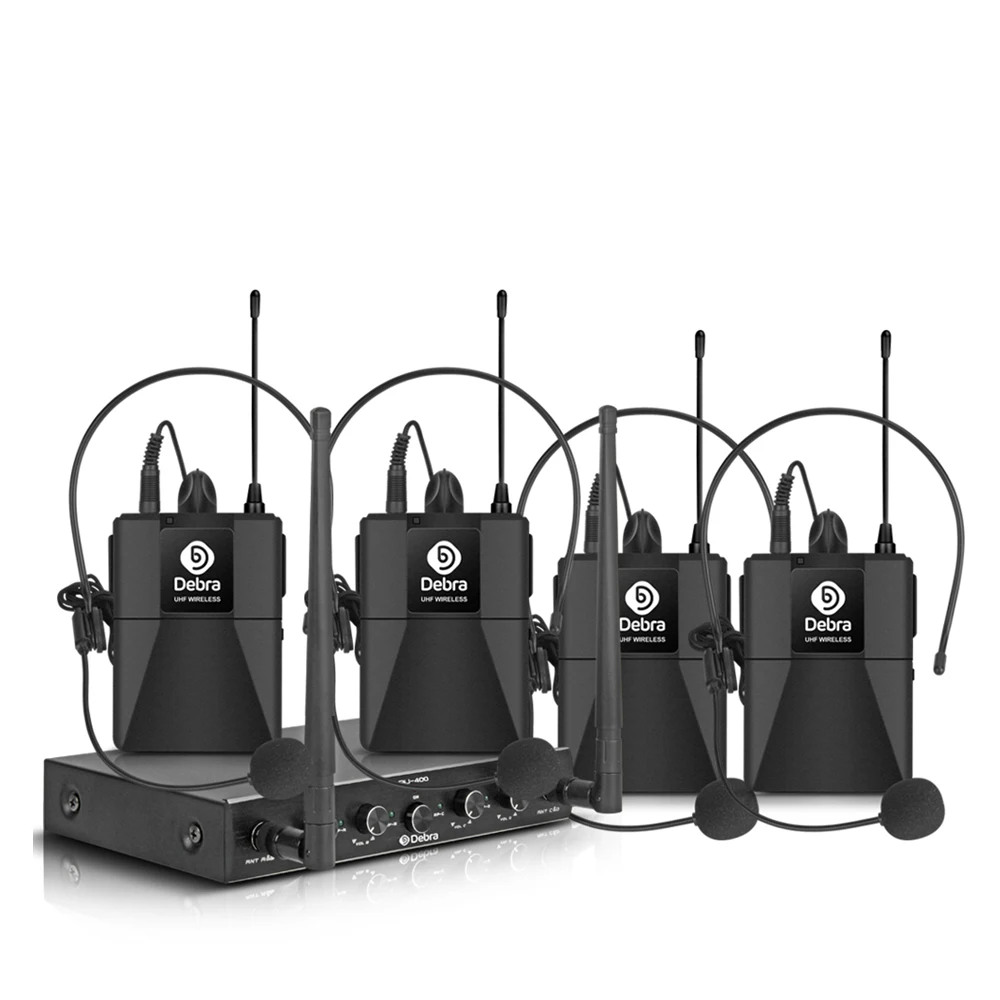 

Debra Audio AU400 UHF Pro 4channel bodypack Lavalier clipMic & Headset Portable wireless microphone system