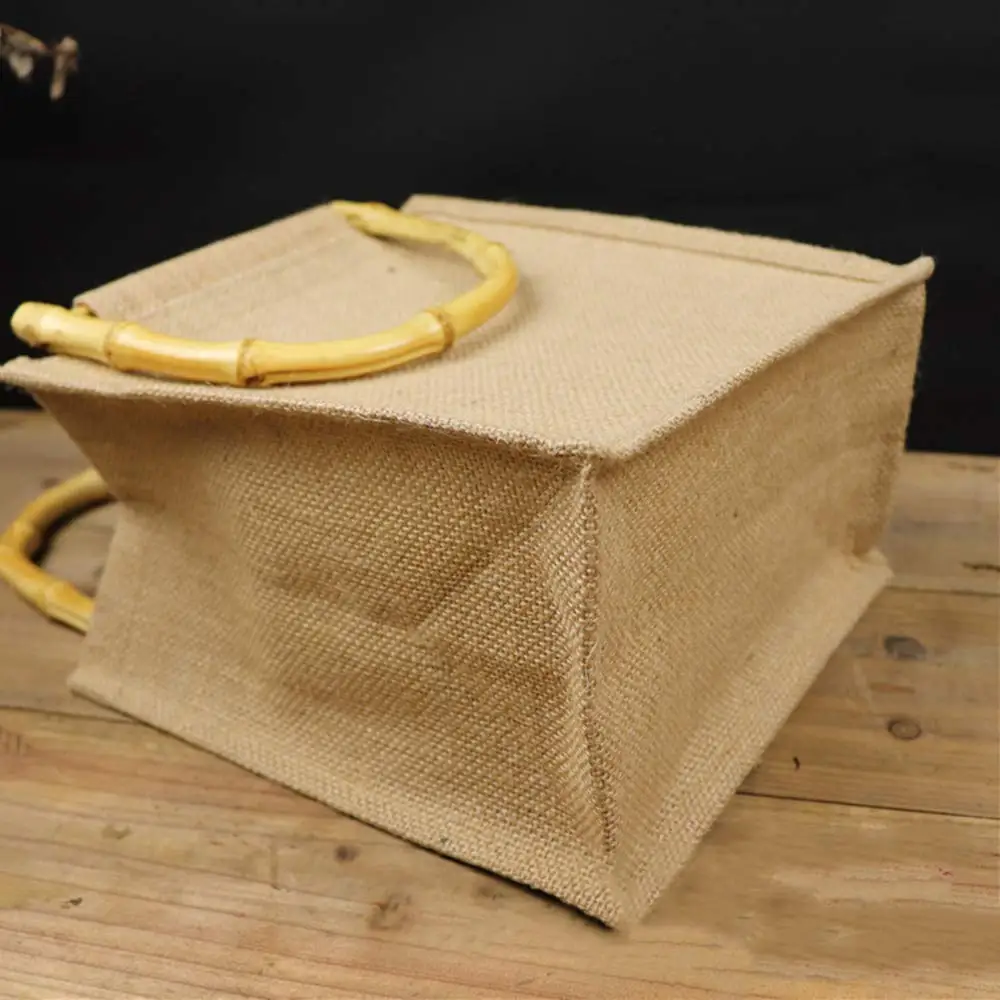 Wood Handle Natural Burlap Shopping Tote Bags Reusable Jute Bags Buy