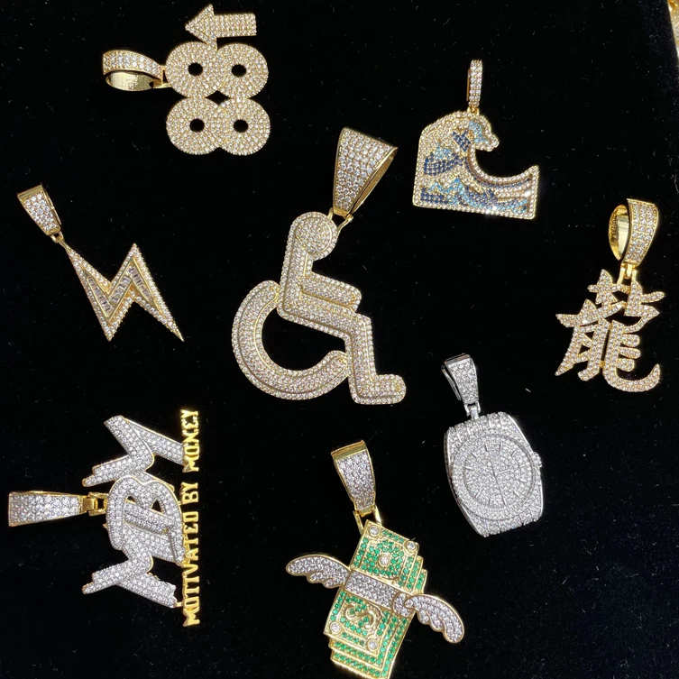 

INS New Wheelchair Baguette Handicap Sign Pendant Iced out Cubic Zirconia Charm Pendants Hip Hop Men Tennis chain Necklaces