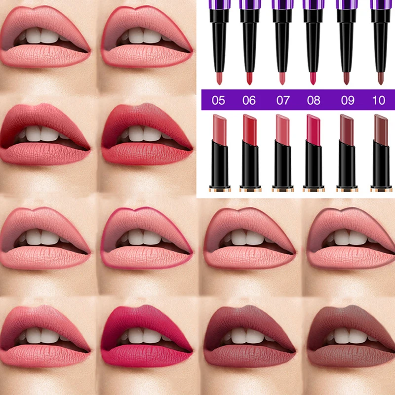 

Wholesale Gradient Purple Gold Lipstick Tube Double Ended Lipstick Lip Liner Matte Lipstick Waterproof, 16 colors