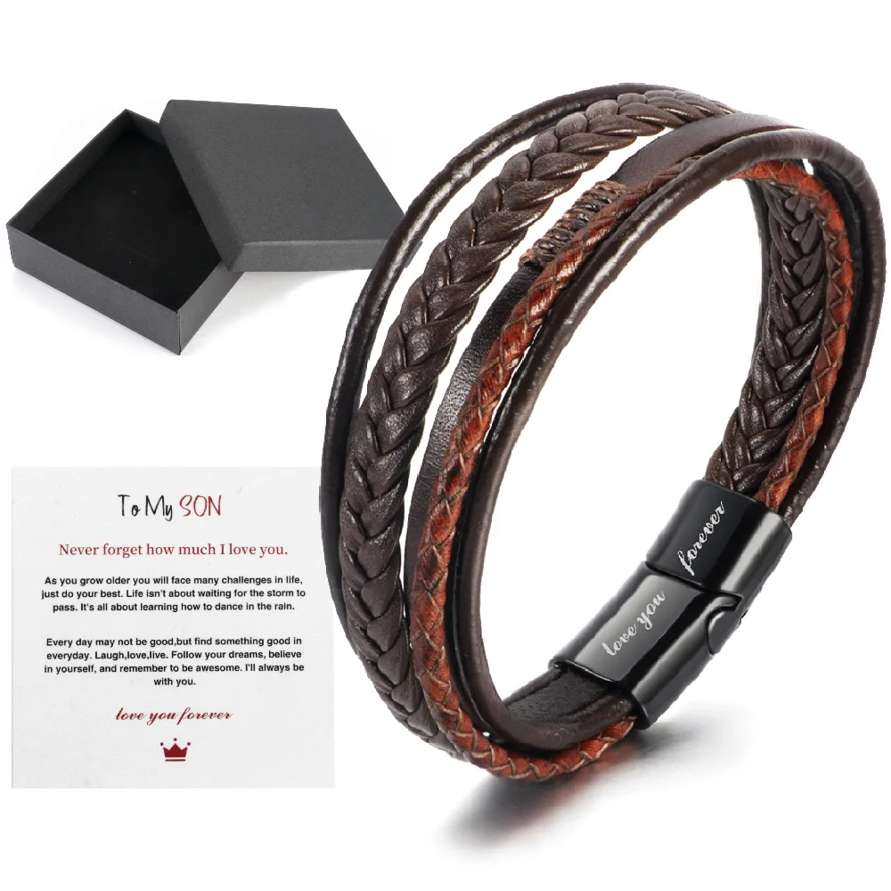 

High Quality Men's Leather Bracelet with Clasp Cowhide Multi-Layer Braided Leather Mens Bracelet