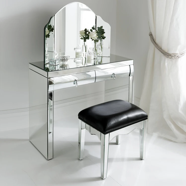 Home Goods Small Curved Mirror Drawers Luxury Bedroom Mirrored