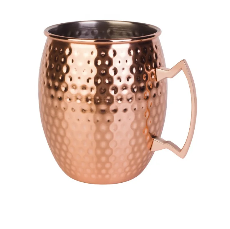 

Hot selling Item in Moscow style 500ml stainless steel Hammer point Mule mug cups Gold plating process customized with handle, Customized color