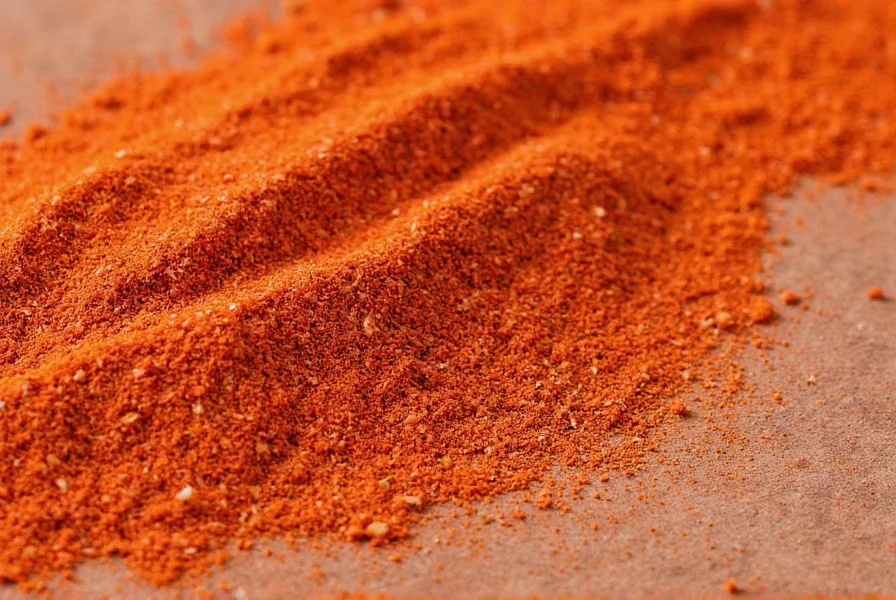 Close-up of cayenne pepper seasoning blend in glass jar with measuring spoon
