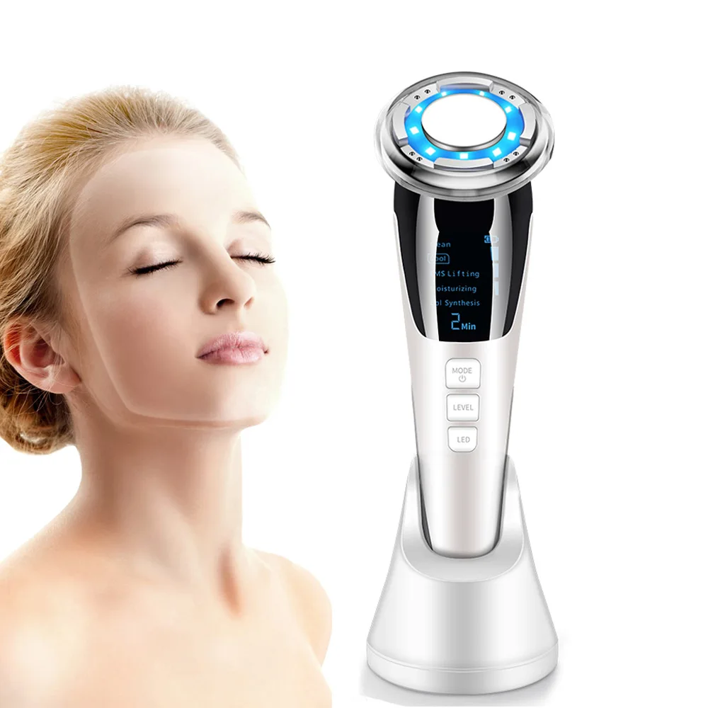 

LED Photon Light Masajeador Facial Micro Current Hot Cool Anti Aging Beauty Device, White