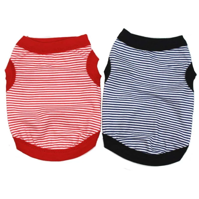 

Wholesale Polyester Dog Sleeveless Tshirt Striped Summer Dog Tshirt Design Pet Clothes