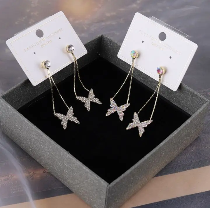 

S925 silver post Long Premium Butterfly Earrings 2021 New Fashion Korean Long Earrings