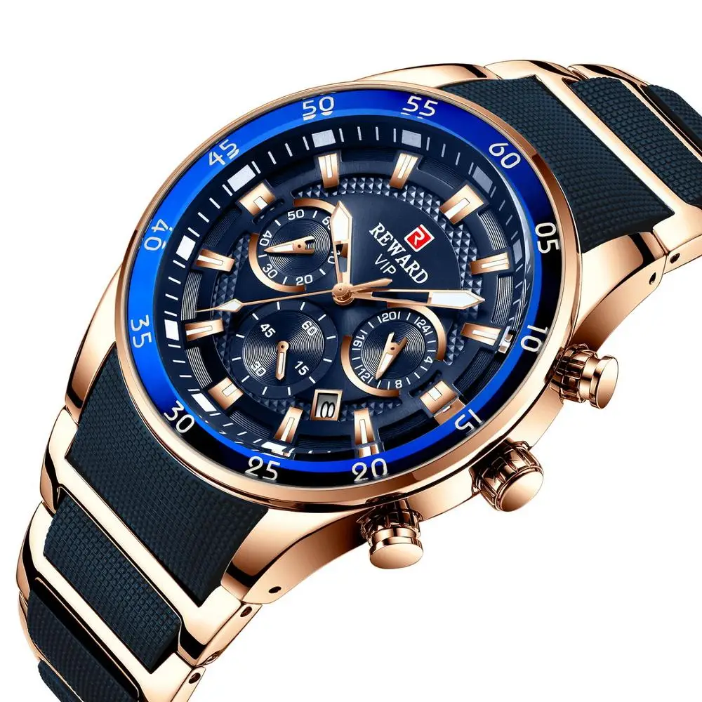 

Reward RD81011M High Quality Authentic Sport Chronograph Sports Men's Watch Calendar Luxury Waterproof Silicone Wristwatches, 4-colors