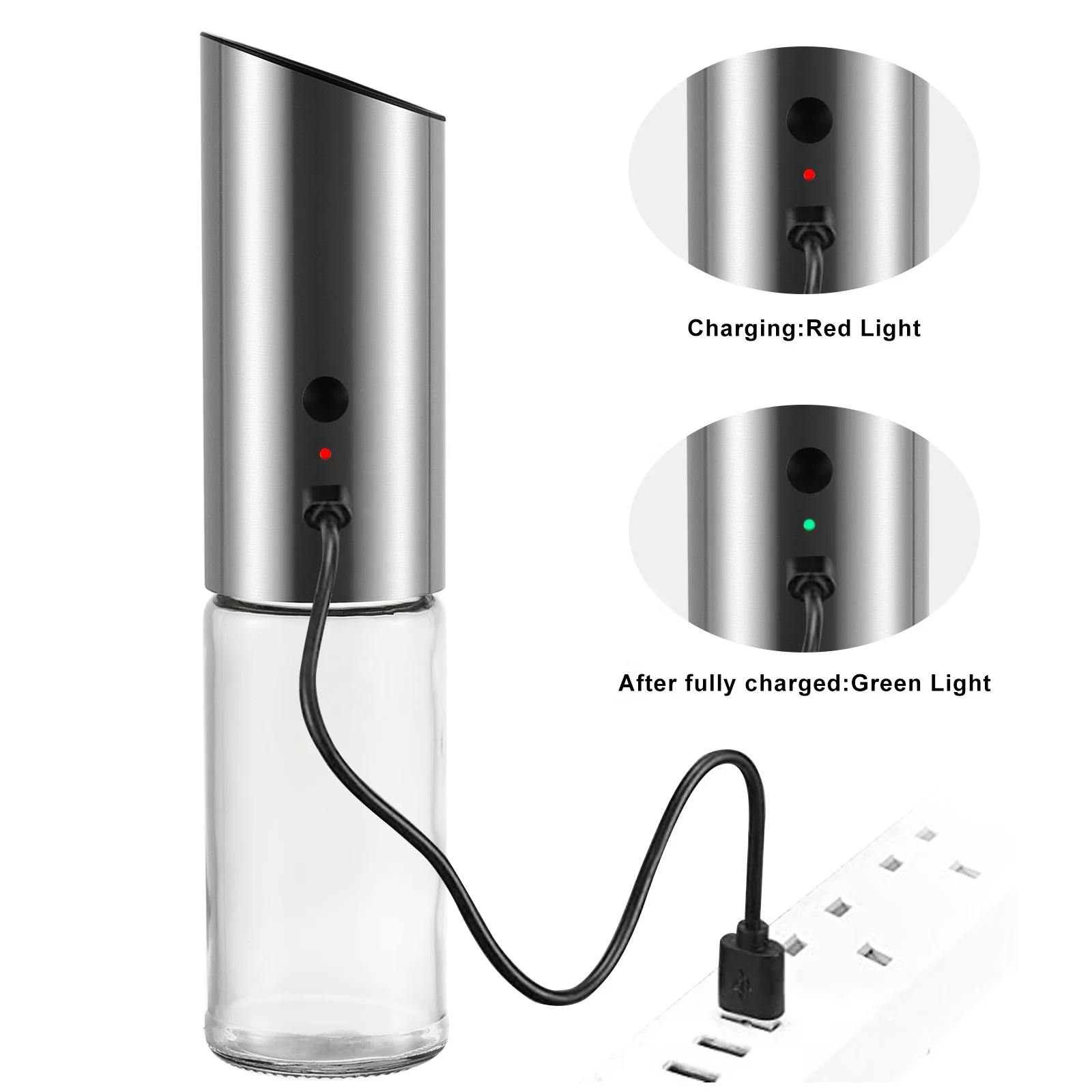 

Stainless steel black pepper mill automatic usb charger electric salt and pepper grinder