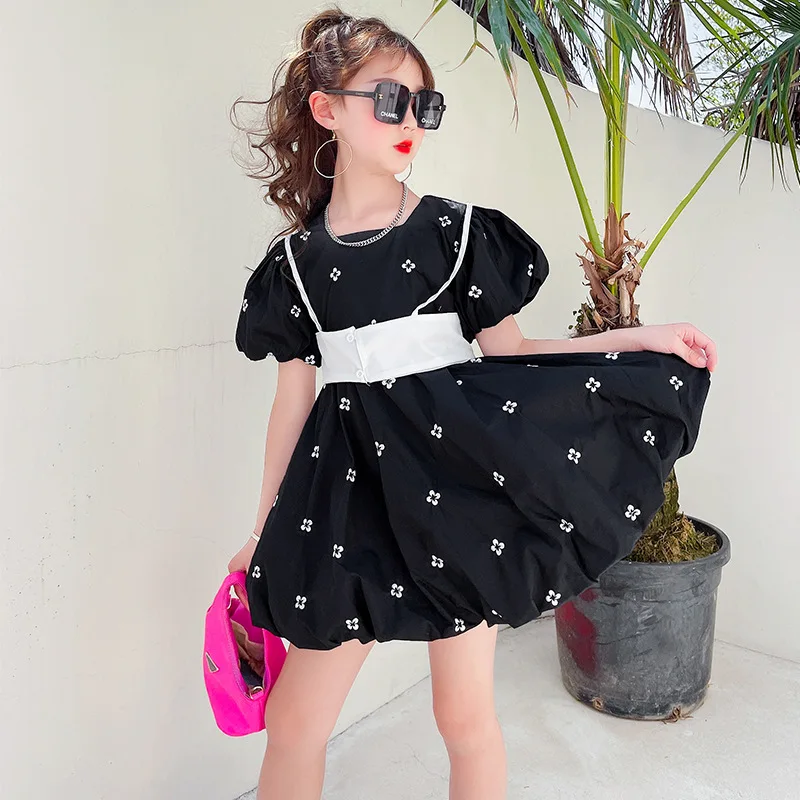 

New arrival summer girls flower printing ruffle short sleeve dress for kids, Picture shows