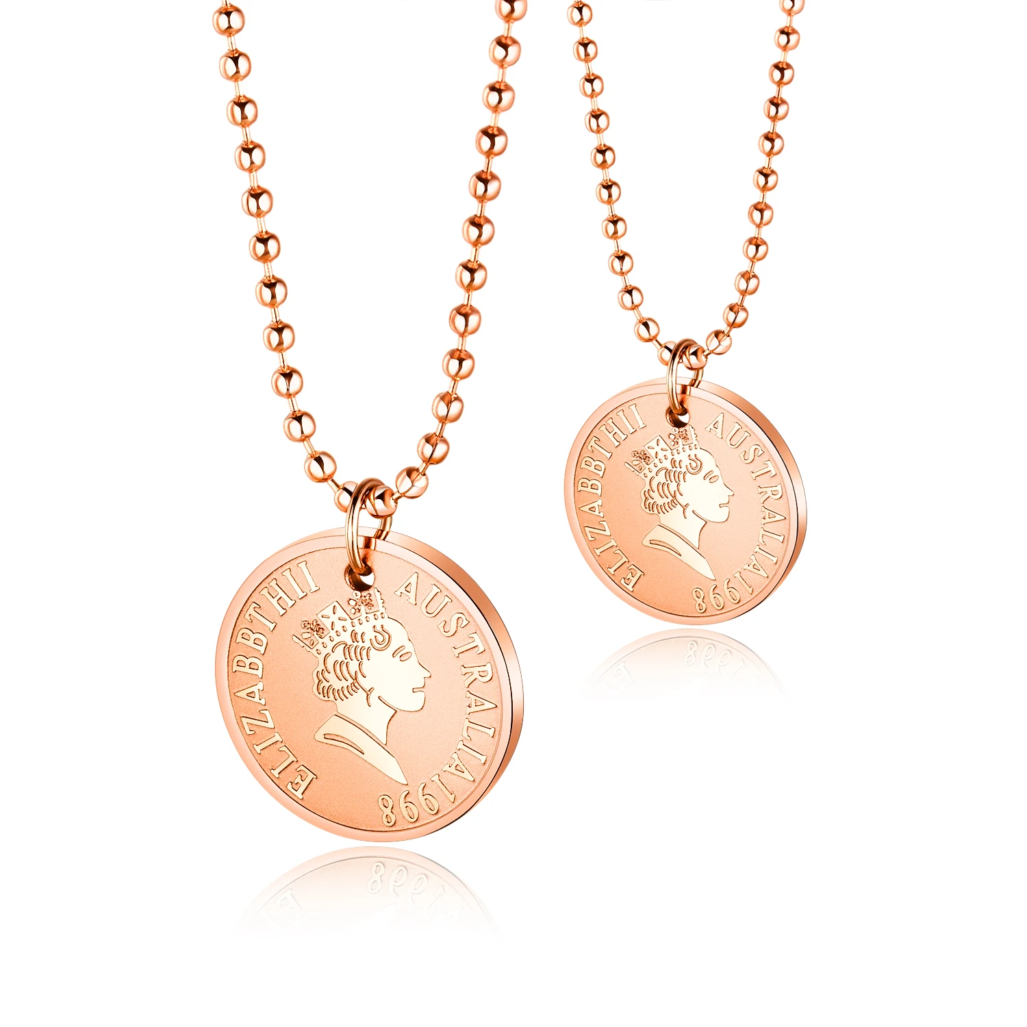 

High Quality Popular Vintage Valentine Day Coin 18k Gold Pendent Necklace For Women, Rose gold, customized color