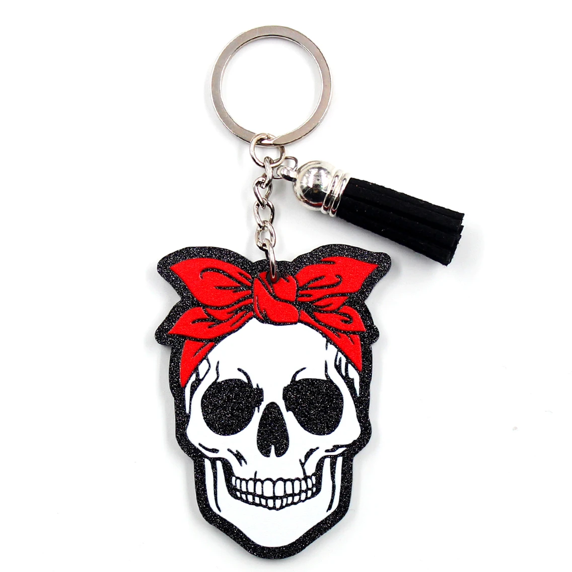 

KHS183KH1018 Keychain With Ribbon Halloween Gift For Her Black Glitter Acrylic Keychain