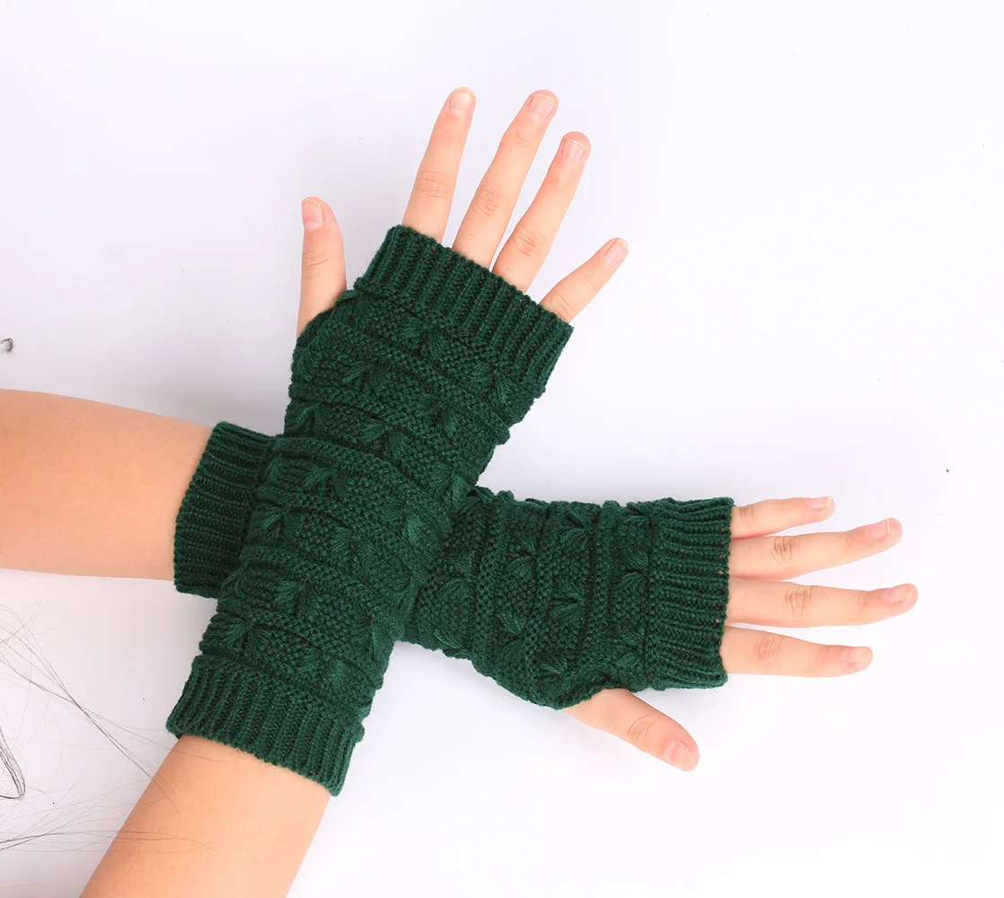 
CLIMATE Button Knitted Mitten Long Gloves Autumn Women Wool Arm Warmers Winter Mangas Fingerless Gloves Guantes Tactical Gloves 