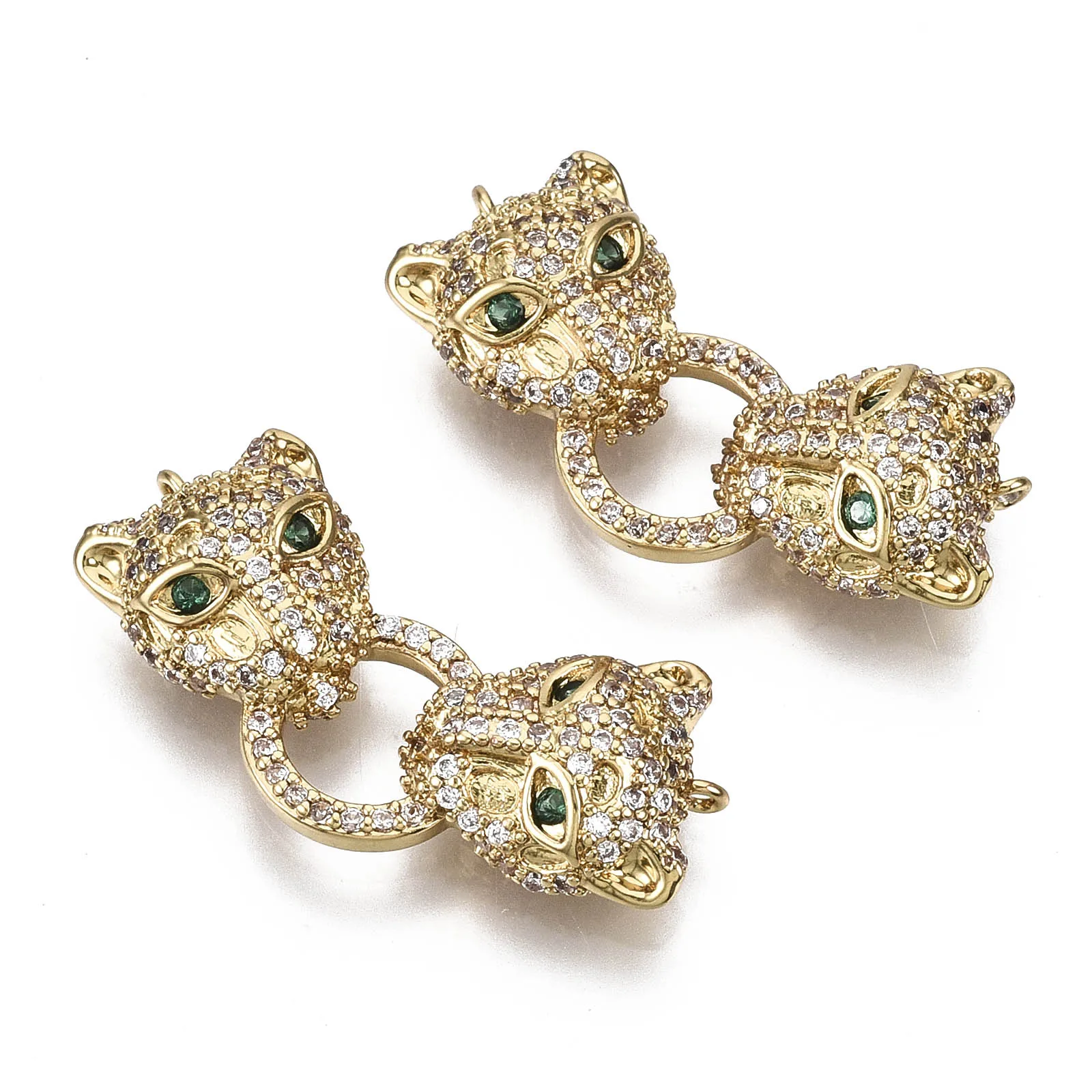 

PandaHall Leopard Brass Cubic Zircon Links Connectors, Real 16k gold plated