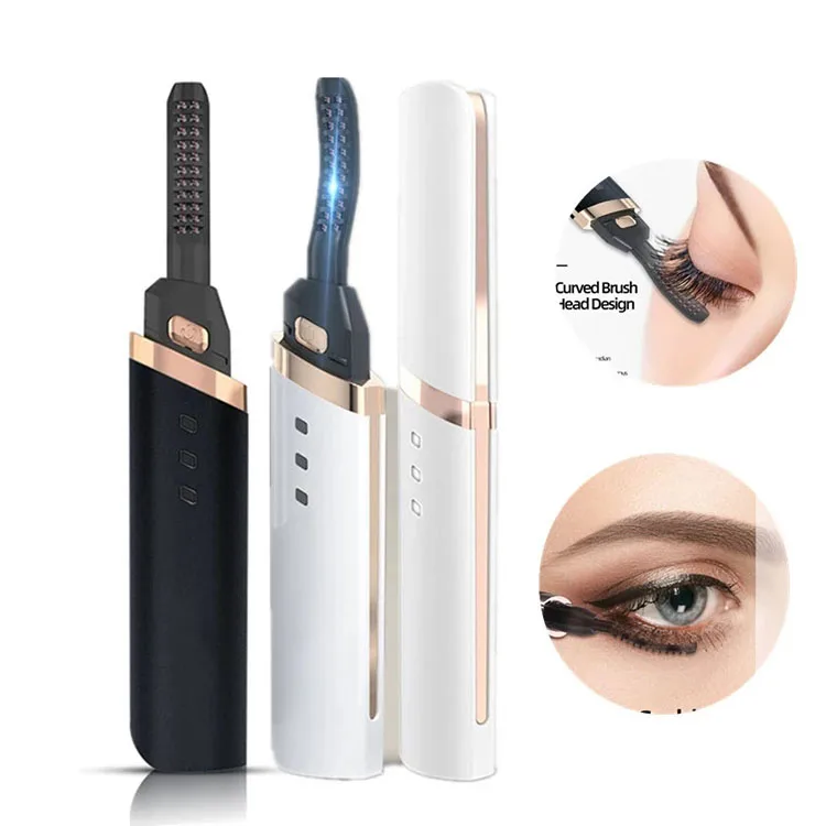 

private label rechargeable lash curler electric heated eyelash curler with comb, White/black