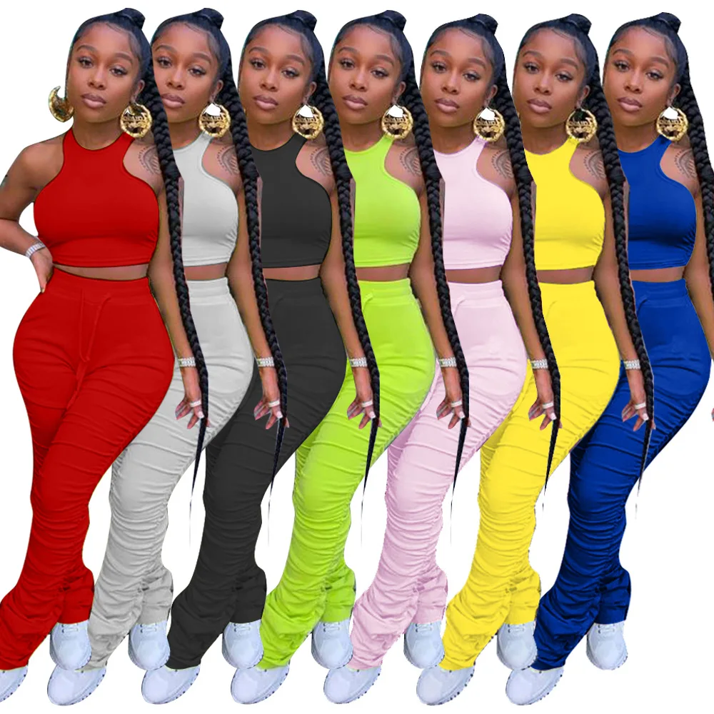 

LO-2008159 Women's 2 Piece Set Stacked Jumpsuits Rompers Two Piece Set Plus Size Clothing Outfits Stacked Trousers Jogger Pants