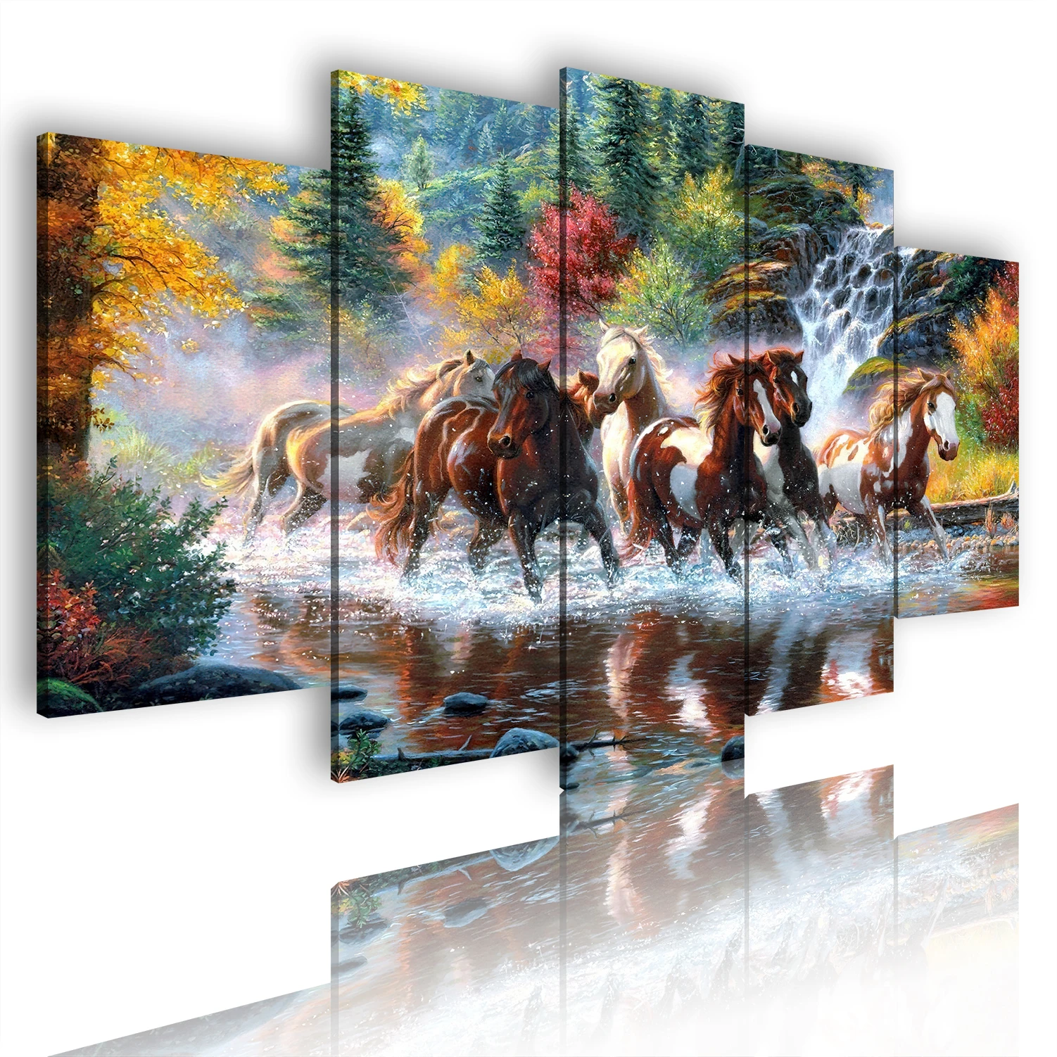 

Horse Wall Art Home Decoration Set Chinese Natural Scenery Picture Print 5 Panel Modern Abstract Canvas Oil Painting