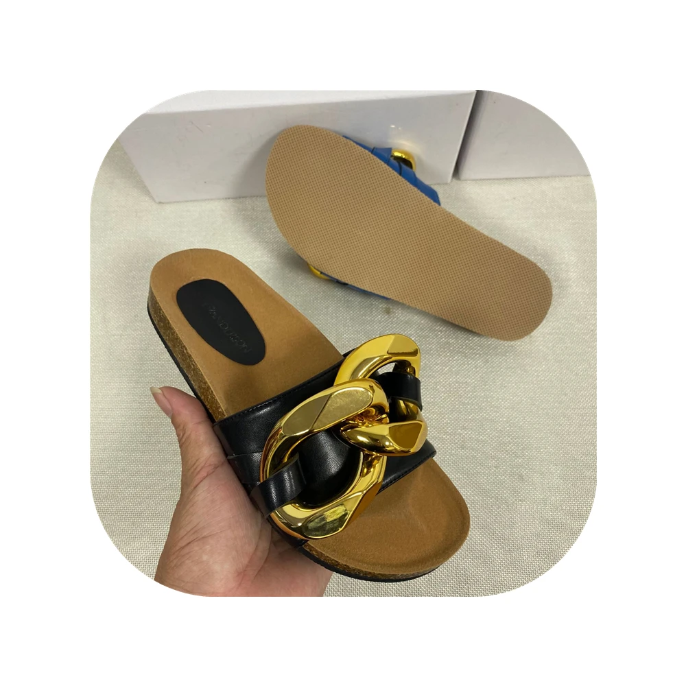 

2021 Summer Fashion hot sale chain decoration slip on flat casual ladies sandal women Hi-Q ladies sandals, As picture