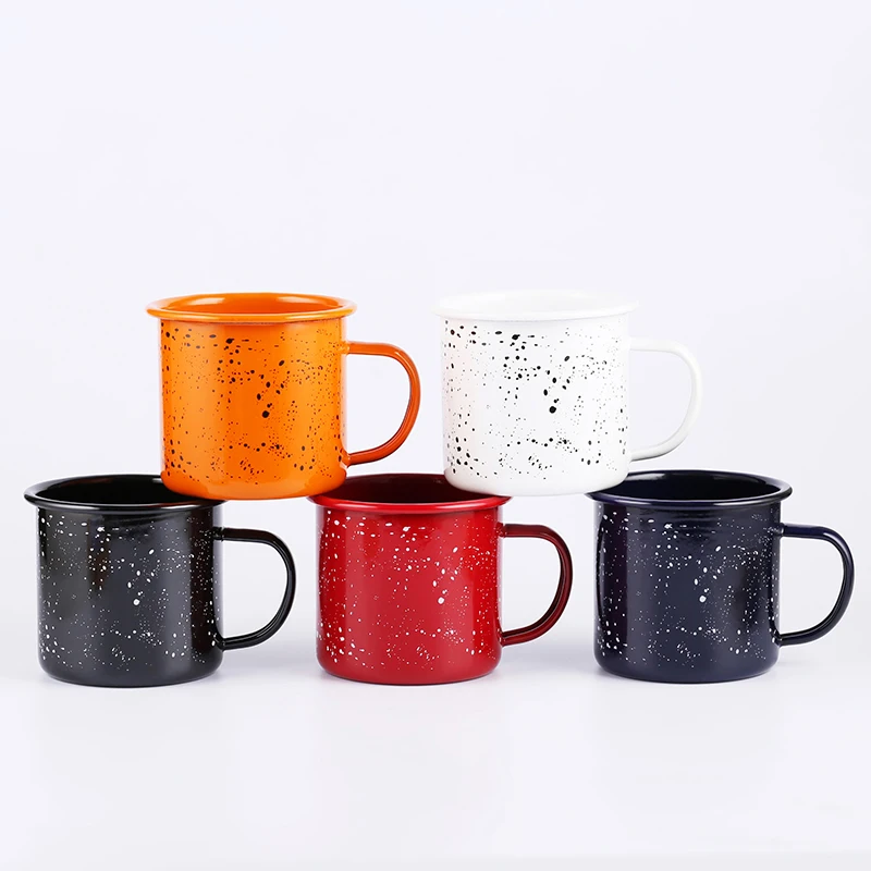 

Custom logo mini retro speckled camping ceramic steel coffee mugs enamel mug