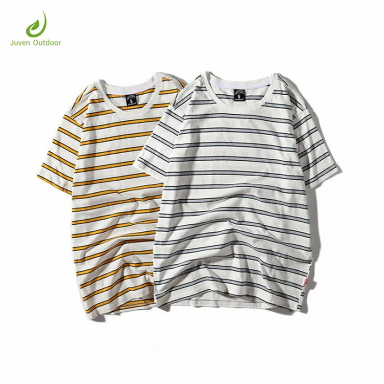 

Wholesale China Men's Stripe Clothes 100% Cotton Blank Plain Two Tone T-Shirt, Custom color