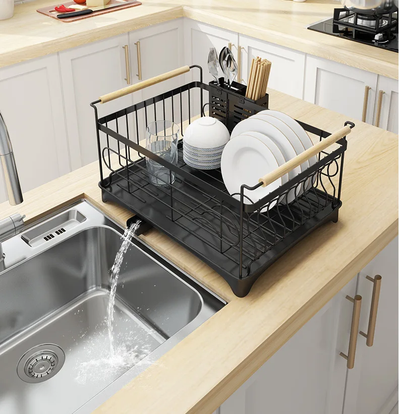 

Kitchen Shelf Dish Drainer Hanger Dish Drying Racks Stainless Steel Carton Storage Holders & Racks Multifunction Single Liaoning, Black white