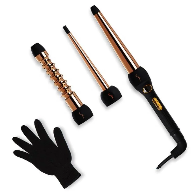 

New Hot Hair Curler Korean Egg Roll Head Warming 3 In 1 Ceramic Electric Hair Curler Automatic LCD Display Big Wave Hair Curler, Gold
