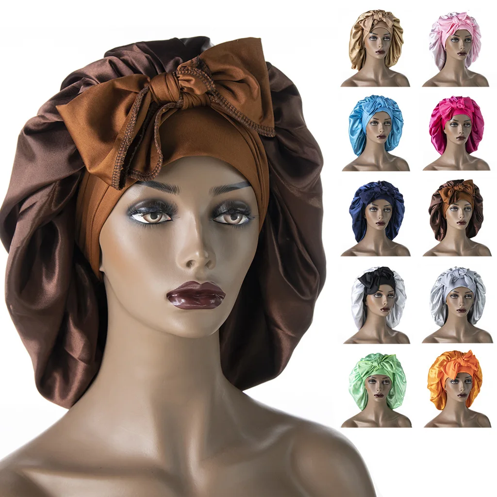 

Wholesale Women Sleep Cap Custom Hair Bonnet Custom Logo Large Satin Silk Bonnet