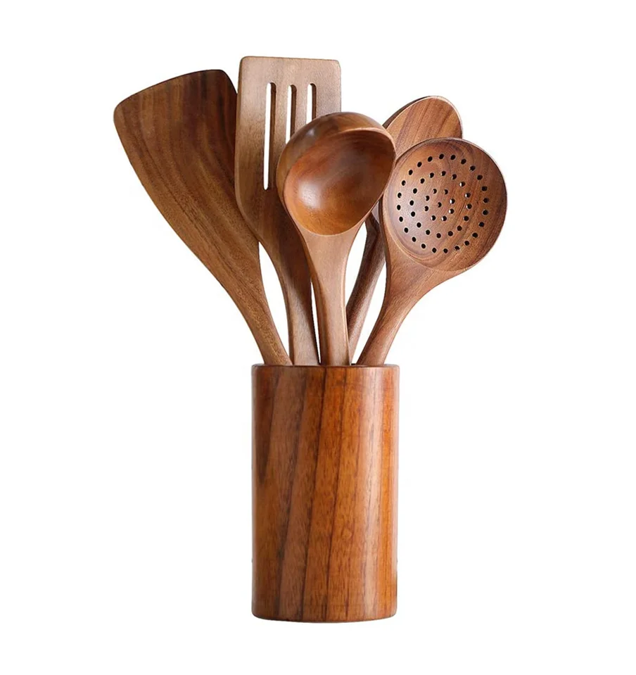 

Wooden Cooking Tools and Storage Wooden Barrel Natural Nonstick Hard Wood Spatula and Spoons Durable Eco-friendly